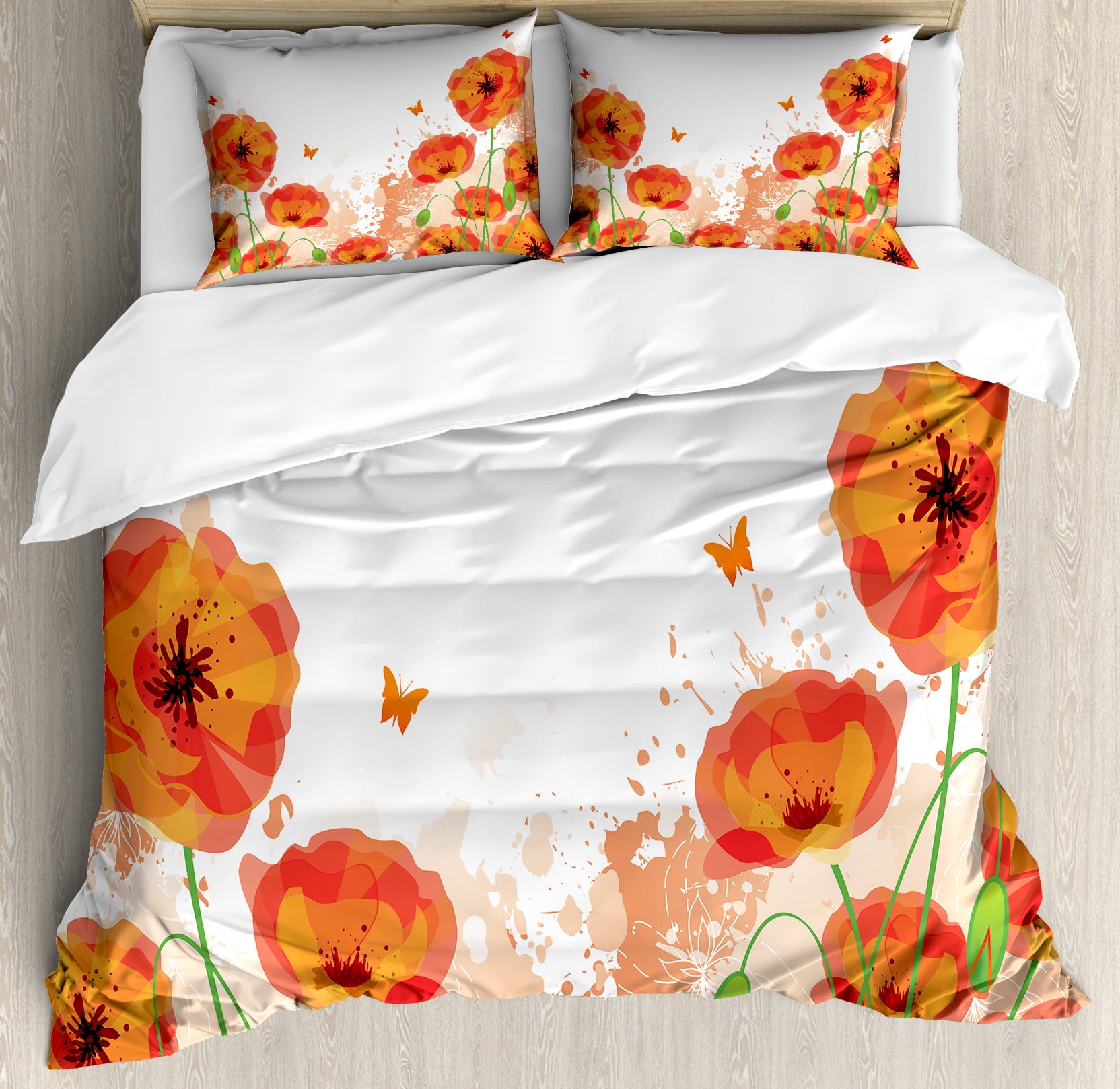 Red and White Floral Queen Duvet Cover Set