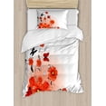 thumbnail image 1 of Poppy Flower Duvet Cover Set, Floral Background with Butterflies Spring Season Hope Inspiration Theme, Decorative 2 Piece Bedding Set with 1 Pillow Shams, Twin Size, Red White Black, by Ambesonne, 1 of 3