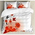 thumbnail image 1 of Poppy Flower Duvet Cover Set, Floral Background with Butterflies Spring Season Hope Inspiration Theme, Decorative 3 Piece Bedding Set with 2 Pillow Shams, King Size, Red White Black, by Ambesonne, 1 of 3