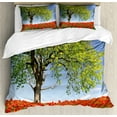 thumbnail image 1 of Poppy Flower Duvet Cover Set, Landscape of Blooming Poppies on Field Majestic Tree Rural Terrain Habitat, Decorative 3 Piece Bedding Set with 2 Pillow Shams, Queen Size, Green Red Blue, by Ambesonne, 1 of 3