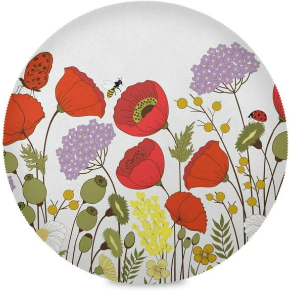 Poppy Flower, Elastic Fitted Edged Round Tablecloth Fade resistant Anti-Shrink Table Cloth Washable Table Cover for Indoor or Outdoor and anywhere you wanna use it 48"X 48"