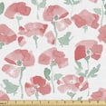 thumbnail image 1 of Ambesonne Poppy Flower Fabric by the Yard Upholstery, Watercolor Spring, 2 Yards, Coral and Reseda Green, 1 of 4