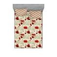 thumbnail image 1 of Poppy Flower Fitted Sheet & Pillow Sham Set, Sketchy Tree Leaves Rural Floral Growth Botany Nature Inspired, Decorative Printed 6 Piece Bedding Decor Set, Queen, Scarlet Fern Green Beige, by Ambesonne, 1 of 3