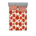 thumbnail image 1 of Poppy Flower Fitted Sheet & Pillow Sham Set, Springs Ladybugs Animals and Plants Flora Fauna Nature, Decorative Printed 6 Piece Bedding Decor Set, Queen, Orange Olive Green White, by Ambesonne, 1 of 3