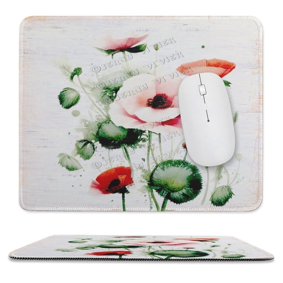 Poppy Flower Print Mouse Pad, Computer Mouse Mat with Anti-Slip Rubber Base, Easy Gliding, with Stitched Edge,Funny Mouse Pad with Design 10"x12"