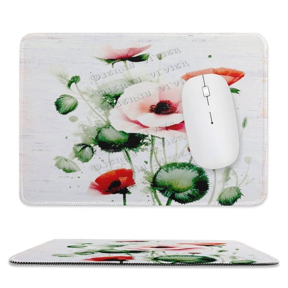 Poppy Flower Print Mouse Pad, Computer Mouse Mat with Anti-Slip Rubber Base, Easy Gliding, with Stitched Edge,Funny Mouse Pad with Design 8"x10"