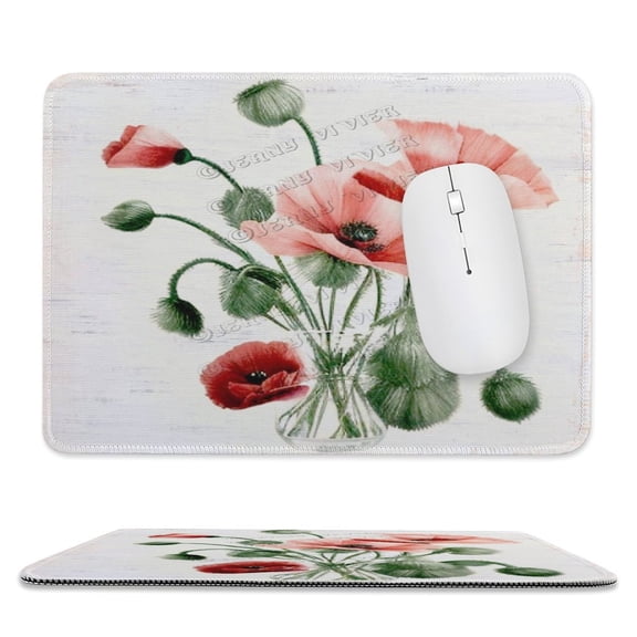 Poppy Flower Print Mouse Pad with Stitched Edge, Premium-Textured Computer Mousepad with Non-Slip Rubber Base, Gaming Mouse Mat for Laptop, Office & Home 8"x10"