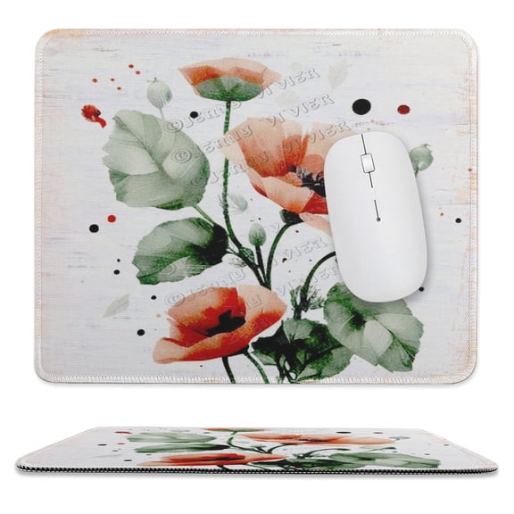 Poppy Flower Printed Mouse Pad,Funny Mouse Pad with Stitched Edge Rubber Base with Non-Slip,Mouse Pad for Computers,Laptop, 10"x12"