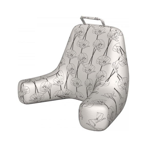 Poppy Flower Reading Pillow Cover, Repeating Vintage Pattern of Outlines and Abstract Peduncles, Unstuffed Printed Bed Rest Case from Soft Fabric, XL Size, Charcoal Grey Eggshell, by Ambesonne