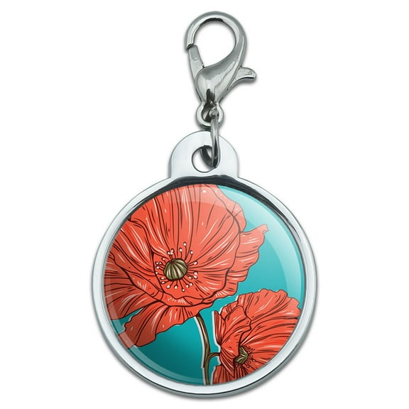 Poppy Flower Small Metal ID Pet Dog Tag
