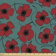 thumbnail image 1 of Ambesonne Poppy Flower Fabric by the Yard Upholstery, Swirls on Teal, 1 Yard, Vermilion Black and Teal, 1 of 4