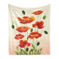 thumbnail image 1 of Poppy Flower Soft Flannel Fleece Blanket, Bouquet with Coming of the Spring Theme Nature Growth Arrangement, Cozy Plush for Indoor and Outdoor Use, 60" x 80", Cream Vermilion Green, by Ambesonne, 1 of 5