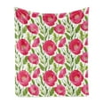 thumbnail image 1 of Poppy Flower Soft Flannel Fleece Blanket, Leaves and Petals Watercolors Bouquet Romance Inspiration Valentines Day, Cozy Plush for Indoor and Outdoor Use, 70" x 90", Green Pink Cream, by Ambesonne, 1 of 6