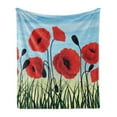 thumbnail image 1 of Poppy Flower Soft Flannel Fleece Throw Blanket, Digitally Generated Floral Graphic with Grass and Fileds, Cozy Plush for Indoor and Outdoor Use, 60" x 80", Vermilion Charcoal Grey, by Ambesonne, 1 of 5