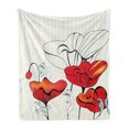 thumbnail image 1 of Poppy Flower Soft Flannel Fleece Throw Blanket, Florets and Buds with Curly Leaves and Red Petals in Vintage Style, Cozy Plush for Indoor and Outdoor Use, 50" x 60", Red Pale Blue Beige, by Ambesonne, 1 of 5