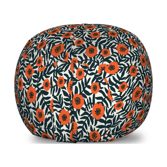 Poppy Flower Storage Toy Bag Chair, Meadow Poppiess Pattern Leaves Bush Field Pastoral Rural Nature, Stuffed Animal Organizer Washable Bag, Small Size, Burnt Orange Dark Green, by Ambesonne