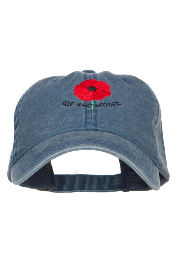 Poppy Flower We Remember Embroidered Cap - Navy OSFM