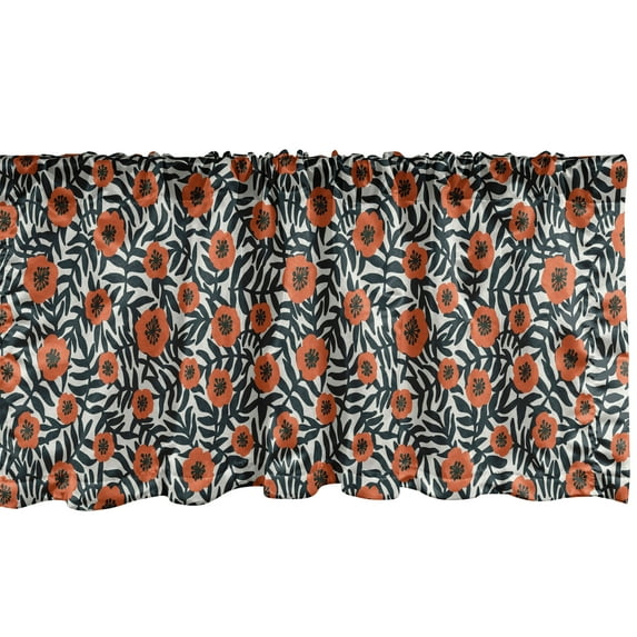 Ambesonne Poppy Flower Valance Pack of 2, Meadow Flowers Art, 54"X12", Burnt Orange Dark Green