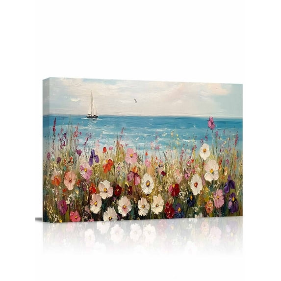 Poppy Flowers Canvas Print Wall Art Ocean Ship Framed Canvas Art Wall Decor Landscape Pictures Painting Morden Artwork for Living Room Bedroom, Ready to Hang - 12"x16"