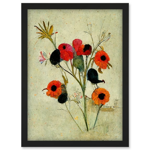 Poppy Flowers Colourful Floral Abstract Artwork Framed Wall Art Print A4