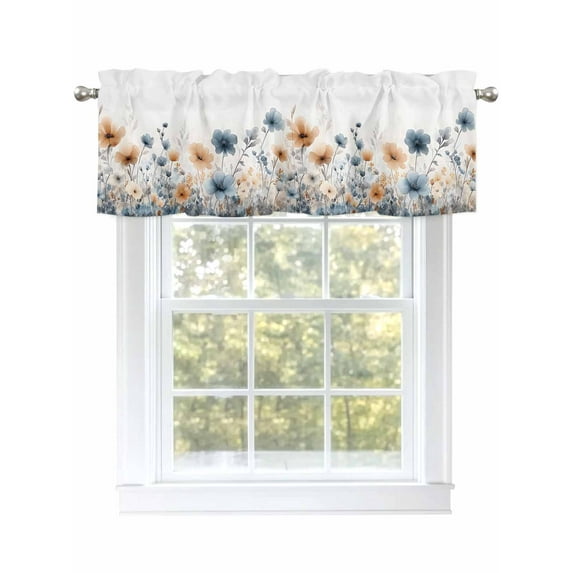 Poppy Flowers Curtain Valances for Windows, Spring Botanical Elegant Chic Floral Kitchen Valance Window Treatment, Light Filtering Block Curtains for Bathroom/Bedroom/Living Room 60'' x 18''