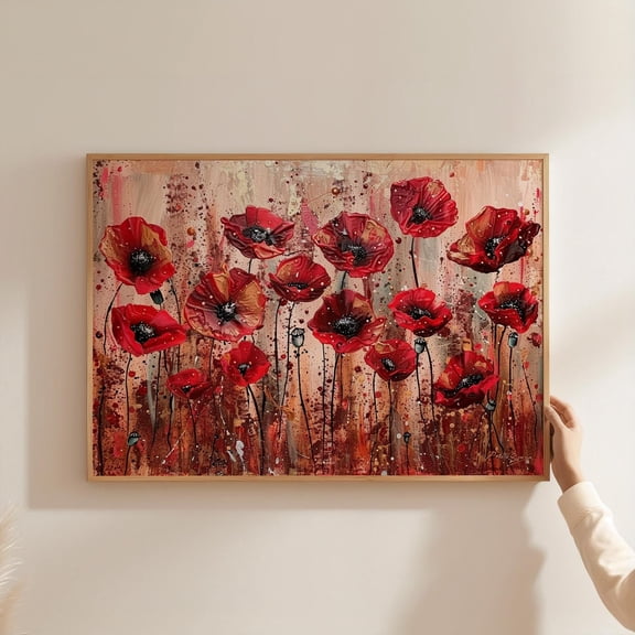 Poppy Flowers Wall Art Poppies Printable Wildflower Floral Vintage Antique Oil Painting Home Wall Decor Gift Poster Digital Download, F108, Stretched Canvas Size 8x12