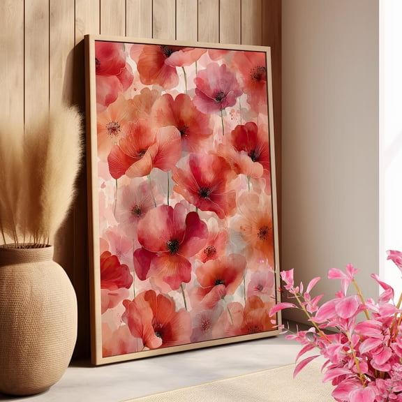 Poppy Flowers Watercolor Seamless Pattern Pastel Floral Elegant Abstract Botanical Wall Art Cottagecore Wall Decor Unframed Paper Print