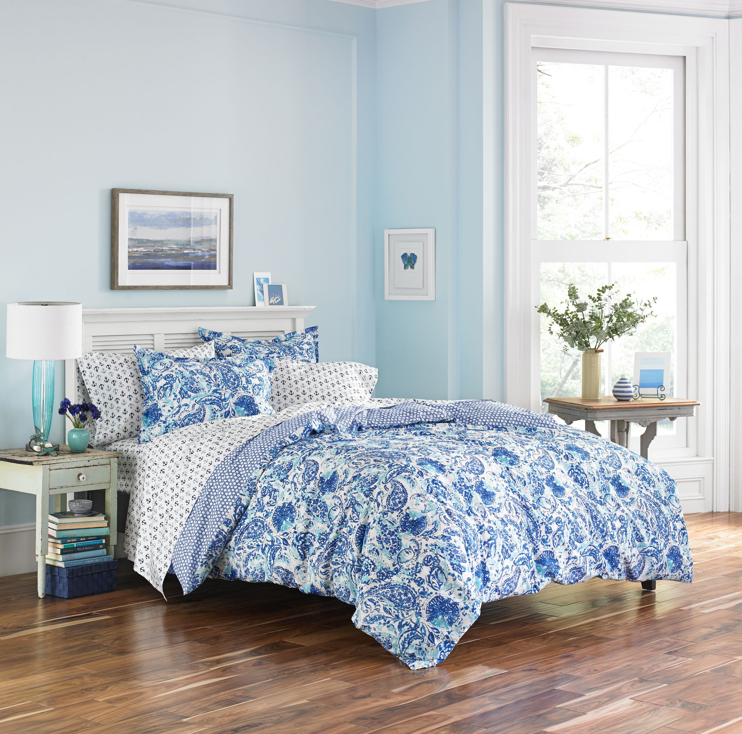 Brooke Twin Blue Cotton Reversible Comforter Set