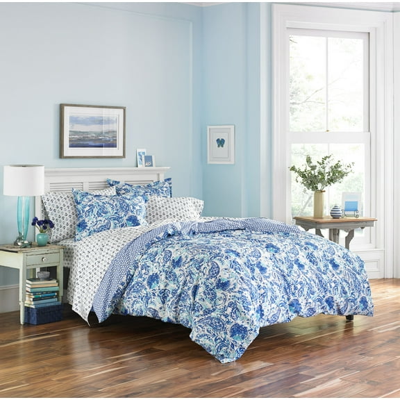 Poppy & Fritz Brooke Cotton Blue 3 Piece Comforter Set-Full/Queen