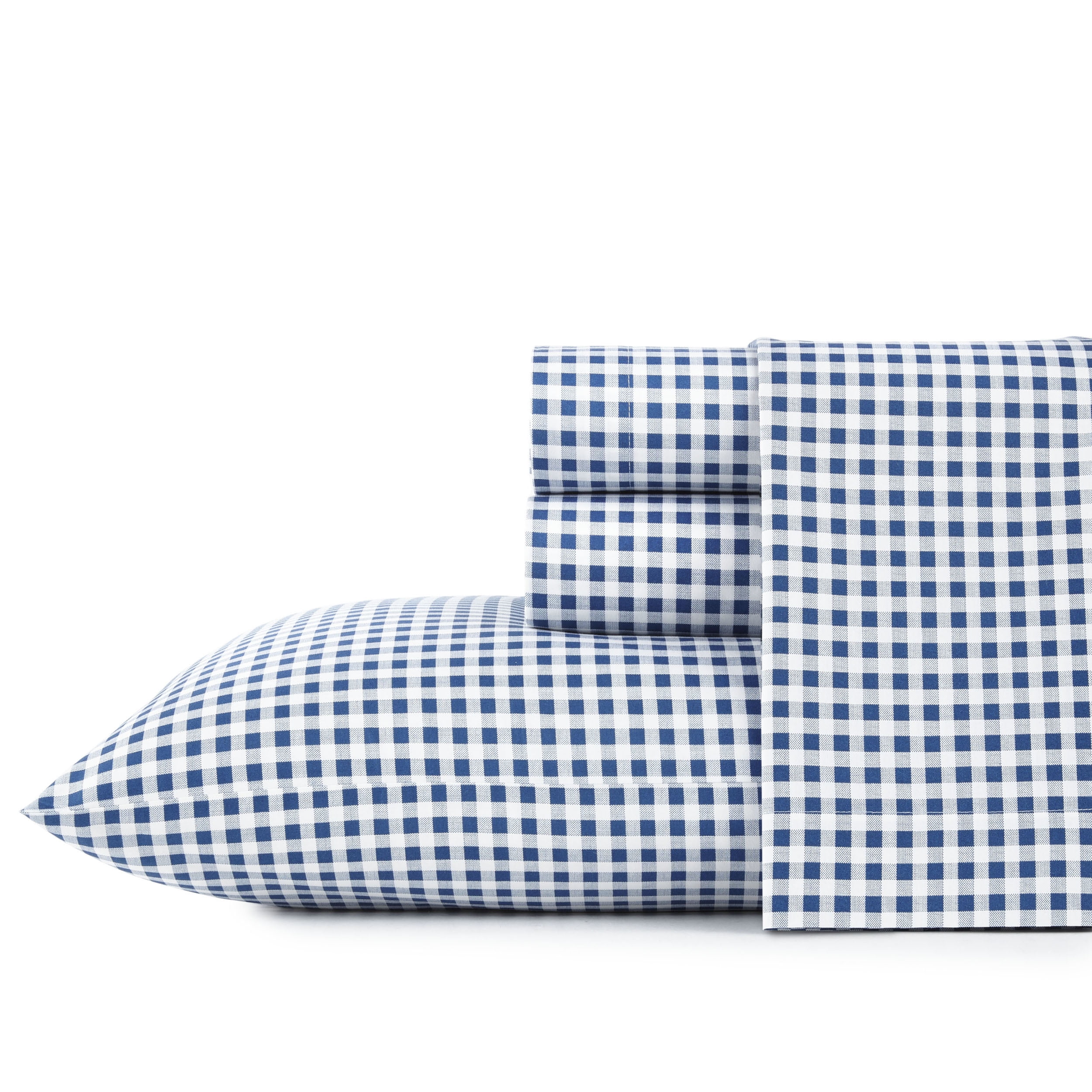 Twin Blue and White Cotton Percale Plaid Sheet Set
