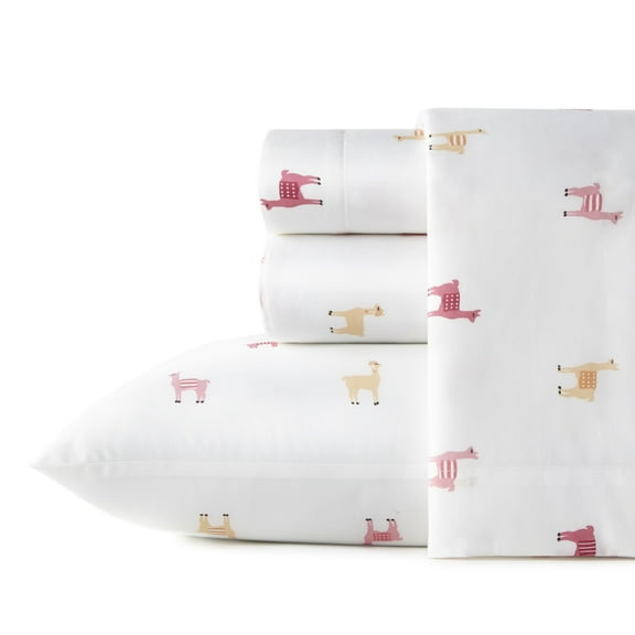 Poppy & Fritz Miss Llama Cotton Pink 4 Piece Sheet Set-Queen