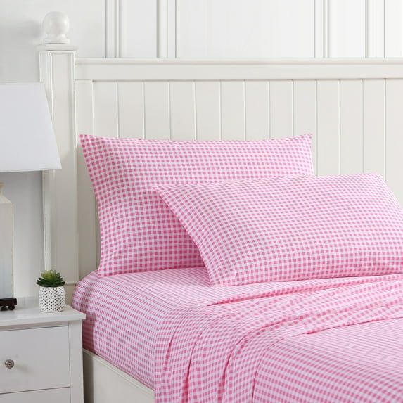 Poppy & Fritz Plaid Cotton 200 Thread Count Sheet Set, Twin, Pink