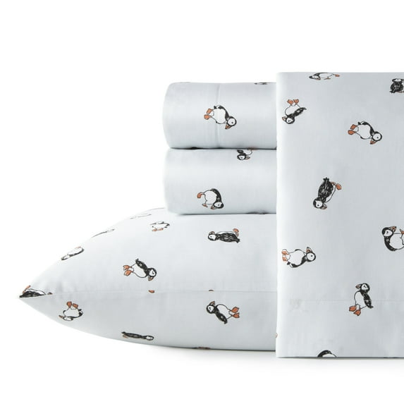 Poppy & Fritz Puffin Paradise Cotton Blue 3 Piece Sheet Set-Twin Xl