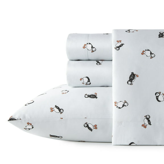 Poppy & Fritz Puffin Paradise Cotton Blue 3 Piece Sheet Set-Twin Xl