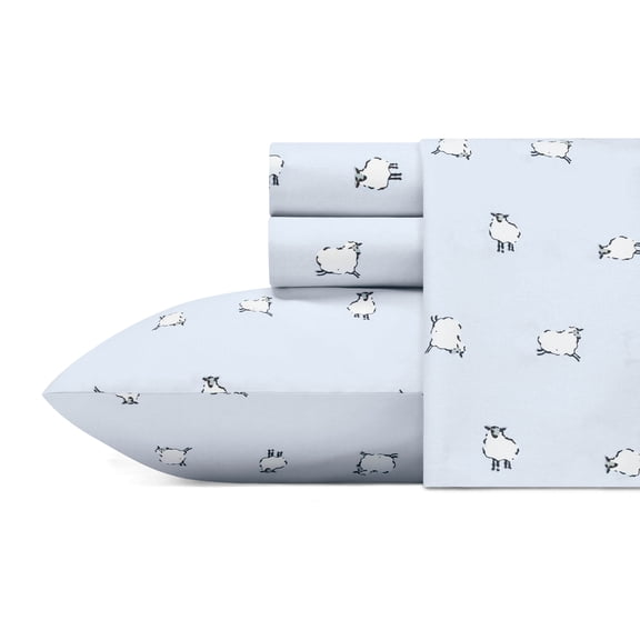 Poppy & Fritz Sheep Cotton Blue 4 Piece Sheet Set-Full