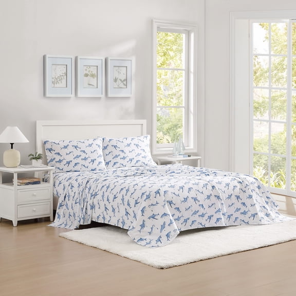 Poppy & Fritz Shark Attack Blue Twin Xl Sheet Set
