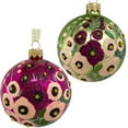 thumbnail image 1 of Poppy Glass Ornaments – Set of 2 European Mouth-Blown Glass Ball Holiday Christmas Tree Decoration Flowers, Pink and Green Floral, 1 of 5