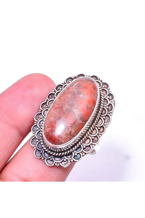 Poppy Jasper - Morgan Hill Fine Art Oxidised 925 Sterling Silver Ring S.11 R20, Gemstone Silver Jewelry, New Year Sale, Valentin's Day Gift