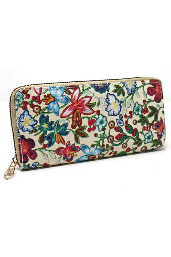Poppy & Lily Floral on Ivory Zip Wallet Clutch - 8"x4", Zipper, 3 Sections