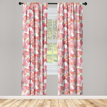 Poppy Pattern Window Curtains, Watercolor Style Floral with Delicate Petals on Plain Backplane Art, Lightweight Decor 2-Panel Set with Rod Pocket, Pair of - 28"x63", Dark Coral Pale Pink, by Ambesonne