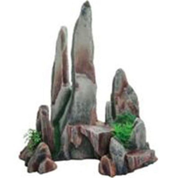 Poppy Pet 062075 14 x 7 x 15 in. Slate Rock Face with Plant, Grey