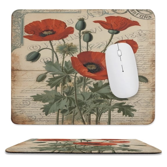 Poppy Printed Mouse Pad, 10"x12", Square Mouse Pad, Cloth with Rubberized Base, Standard