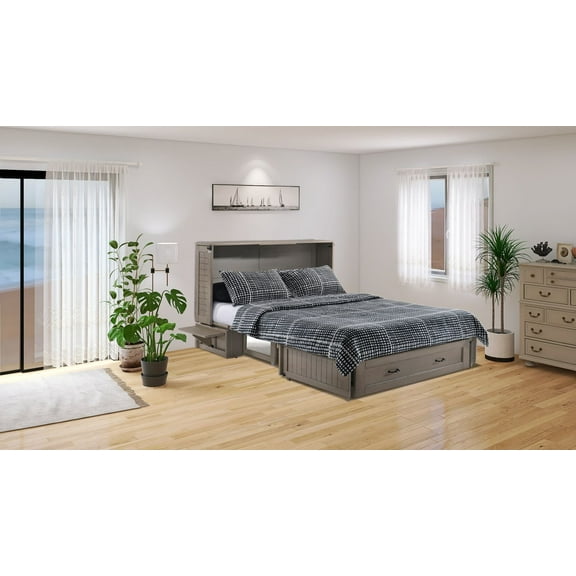 Poppy Queen Size Murphy Bed Cabinet with Storage & Charging Ports