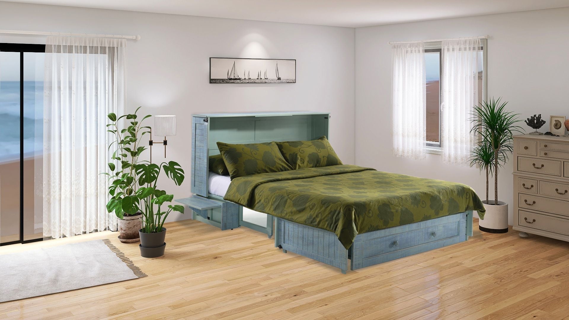 Skye Queen Solid Hardwood Murphy Cabinet Bed with Drawer