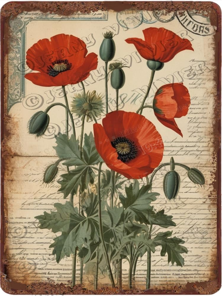 Poppy Pattern For Sign Poppy Retro Aluminum Sign 12x16 in Metal Sign Poppy Flower Theme Wall ...