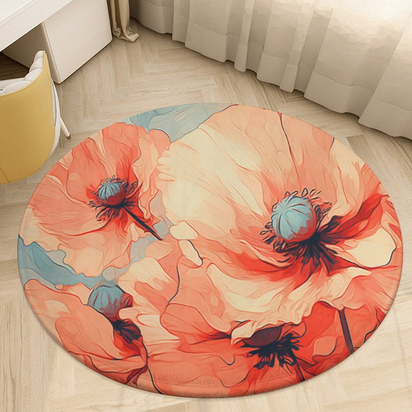 Poppy Round Area Rugs for Bedroom Living Room, 6FT Soft Indoor Circle ...