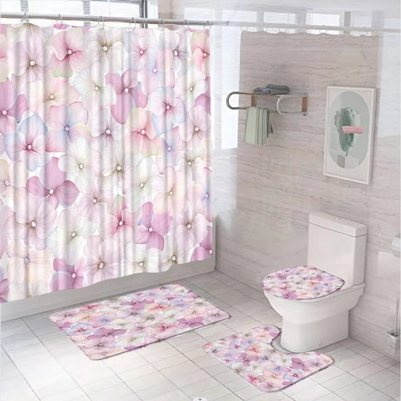 Poppy Shower Curtain Sets Red Floral Watercolor Flowers Leaves Fabric Bathroom Curtains Non-Slip Bath Mats Rugs Lid Toilet Cover