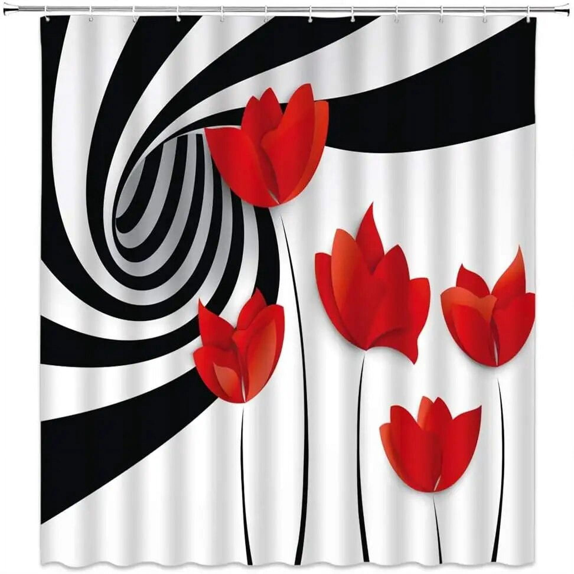 Poppy Shower Curtains Set Abstract Flower Rustic Floral Black White