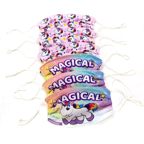 Plushible Unicorn Print Face Masks Six Pack for Kids and Adults, Reusable Adjustable Masks
