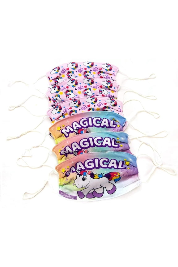 Plushible Unicorn Print Face Masks Six Pack for Kids and Adults, Reusable Adjustable Masks